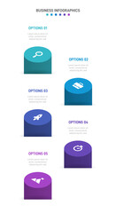 Vertical progress bar featuring 5 arrow-shaped elements, symbolizing the five stages of business strategy and progression. Clean timeline infographic design template. Vector for mobile presentation.