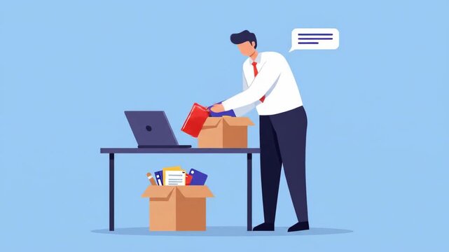 Frustrated Office Worker Packing Belongings into Boxes After Getting Fired