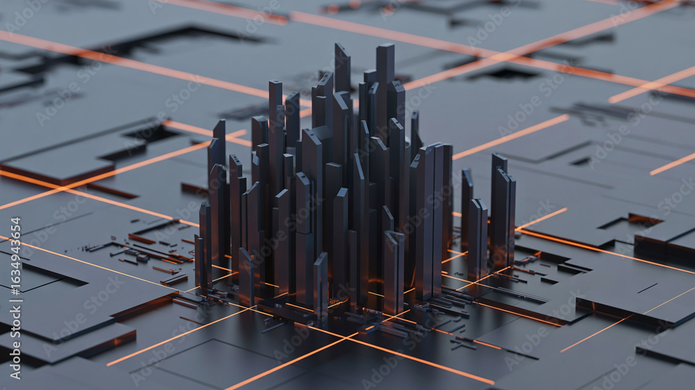 Aufkleber futuristic technology concept with a digital city structure on a glowing data grid background