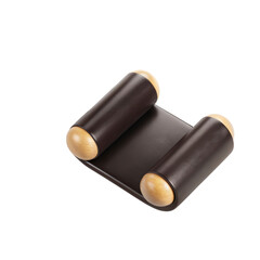 Modern brown display stand features smooth wooden accents and clean lines on transparent background