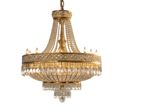 Elegant Chandelier With Crystal Pendants And Glowing Bulbs Against A on AI generated by PNG