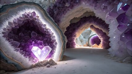 Amethyst Crystal Cave: The heart of nature’s artistry, a mesmerizing cavern bathed in the serene glow of amethyst crystals, inviting you into a realm of natural wonder and inner peace.