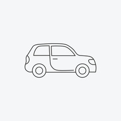 Compact Car Line Art Icon, Simple Automobile Outline, Minimalist Vehicle Symbol, Modern Vector Graphic for Transportation and Travel.