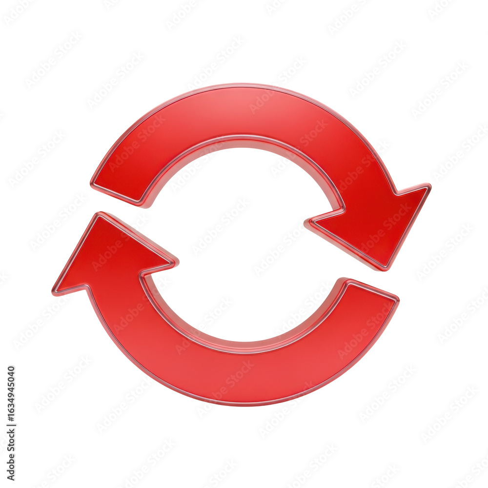 Poster 3d icon of red circular arrows indicating a cycle isolated on transparent background