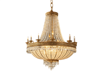 Elegant Chandelier With Crystal Pendants And Glowing Bulbs Against A on AI generated by PNG