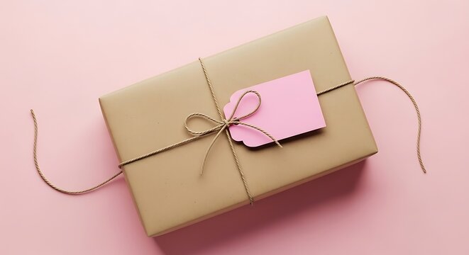 A simple natural gift box present tied with twine and a blank tag for a lovely surprise