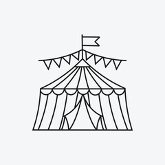 Circus Tent Line Art Icon, Simple Big Top with Bunting Outline, Carnival and Fairground Symbol, Modern Vector Graphic for Entertainment and Festival Themes.