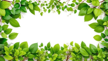 Fototapeta premium Refreshing foliage border with vivid green leaves and branches, perfect for spring designs or naturalistic themed compositions