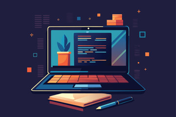 laptop and mobile phone with icons