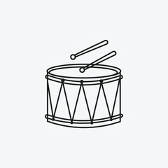 Snare Drum with Drumsticks Line Art Icon, Simple Marching Percussion Instrument Outline, Music and Rhythm Symbol, Modern Vector Graphic for Band and Parade Themes.