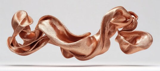 Rose gold liquid swirls in abstract motion, creating a dynamic, flowing sculpture against a neutral background