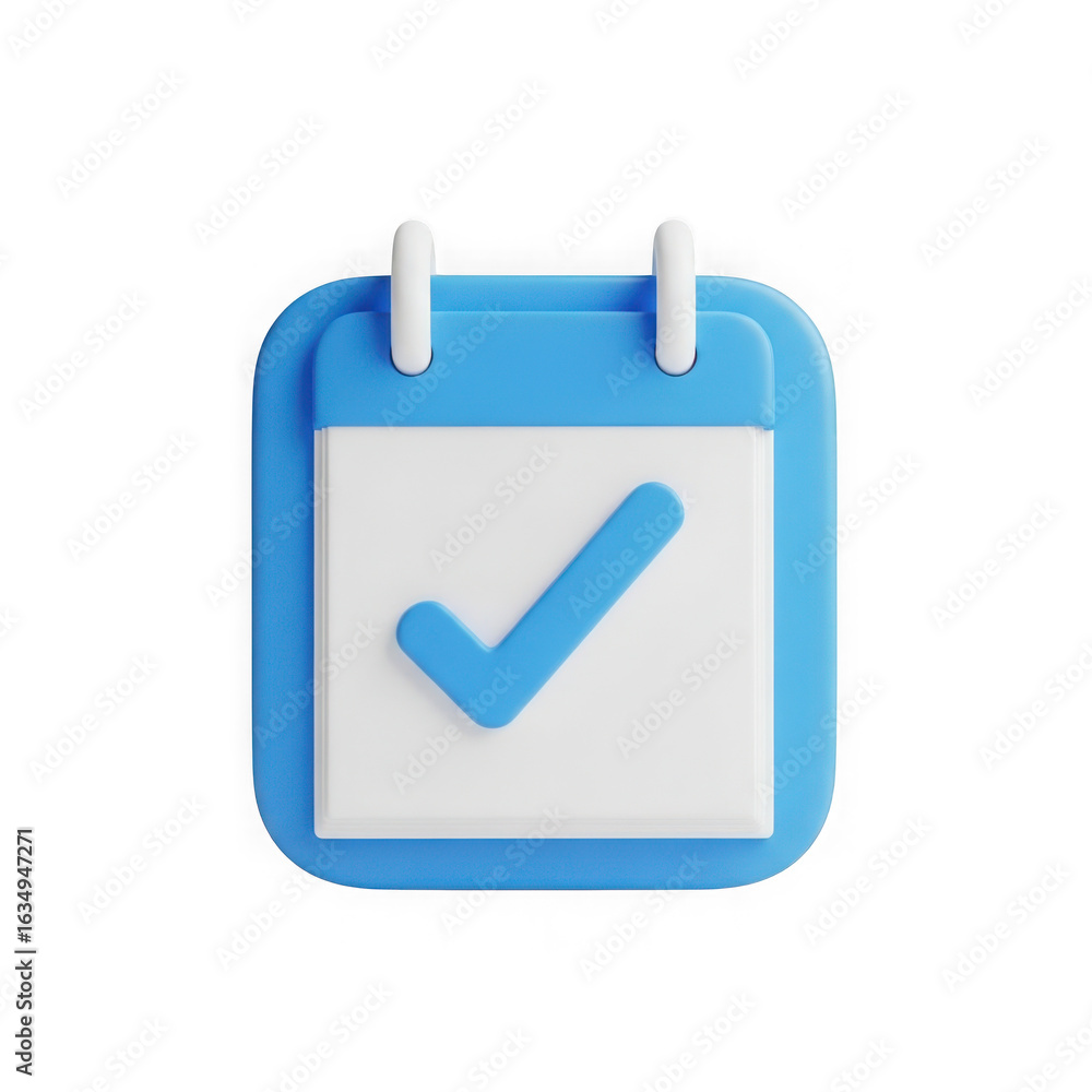 Aufkleber stylized 3d calendar icon with a blue checkmark indicating a completed task isolated on transparent 
