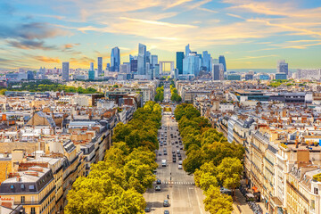 Skyline of Paris, beautiful full city aerial view