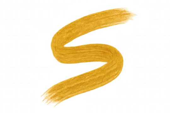 Golden paint brush stroke forming the letter s on transparent background, ideal for creative projects
