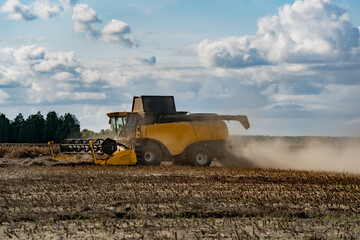 Agricultural Combine Harvester Operating Dry