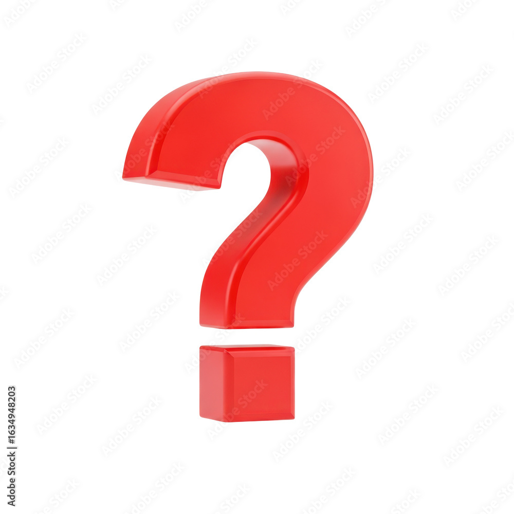 Poster 3d icon of red question mark isolated on transparent background, representing uncertainty