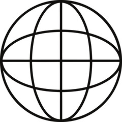 Black globe outline isolated on transparent background