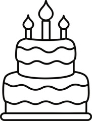 Two tier birthday cake with three candles isolated on transparent background