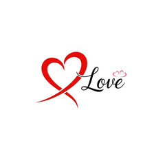 A red heart with the word love in calligraphy isolated on transparent background