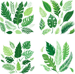 Tropical Green Leaves Collection Botanical Illustration Set 1.
