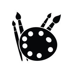 professional high quality Silhouette of Paintbrushes and Palette in Neutral Color Palette Black Silhouette Style