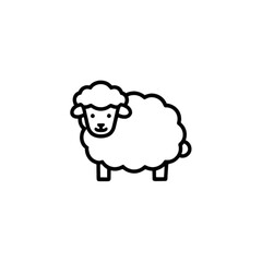 Cartoon sheep standing with fluffy wool on a white background 