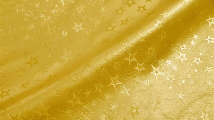 A shiny golden fabric with a pattern of stars creating a festive background look