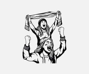 football supporter girl in swimsuit vector lineart illustration with artistic fashion sketch style