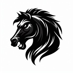 Fototapeta premium Fierce black horse head emblem with flowing mane