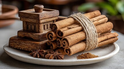 Ceylon cinnamon quills and teakwood mill create a charming still life display