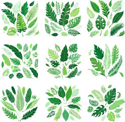 Naklejka premium Tropical Green Leaves Collection Natures Lush Foliage.
