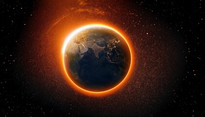 Fototapeta premium glowing earth with orange aura in dark space background