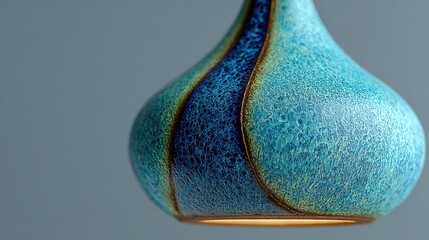 Fototapeta premium Transformative teal ceramic pendant lamp enhances modern interior with organic design