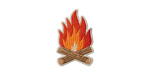 Embroidered Campfire Patch. Symbol Of Outdoor Adventure And Camping Spirit Isolated On Transparent Background