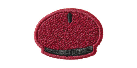 Red Embroidered Patch Resembling A Mushroom Cap. Customizable Fabric Badge For Clothing And Accessories Isolated On Transparent Background