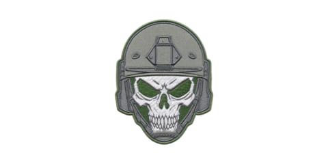Military Skull Patch With Tactical Helmet. Symbol Of Strength And Combat Readiness Isolated On Transparent Background
