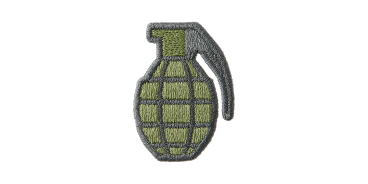 Embroidered Hand Grenade Patch. Military Symbolism And Tactical Gear Design Isolated On Transparent Background
