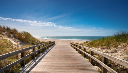 Obraz premium stunning 4k summer beach boardwalk scene idyllic coastal paradise