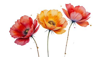 Obraz premium Three colorful poppies isolated on transparent background