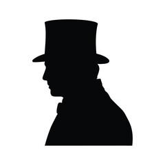 Profile silhouettes of handsome young man wearing  vintage hats and clothes.