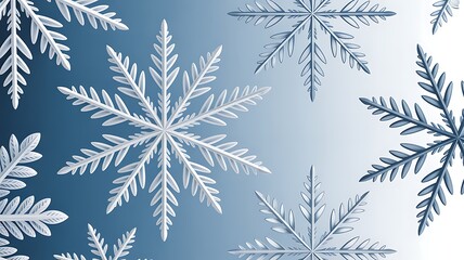 Collection of detailed snowflakes on a blue gradient background