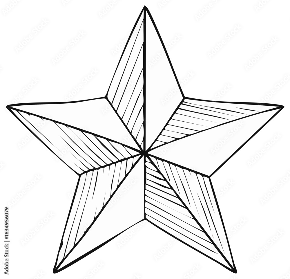 Aufkleber hand drawn five pointed star graphic with unique shading patterns and bold outline
