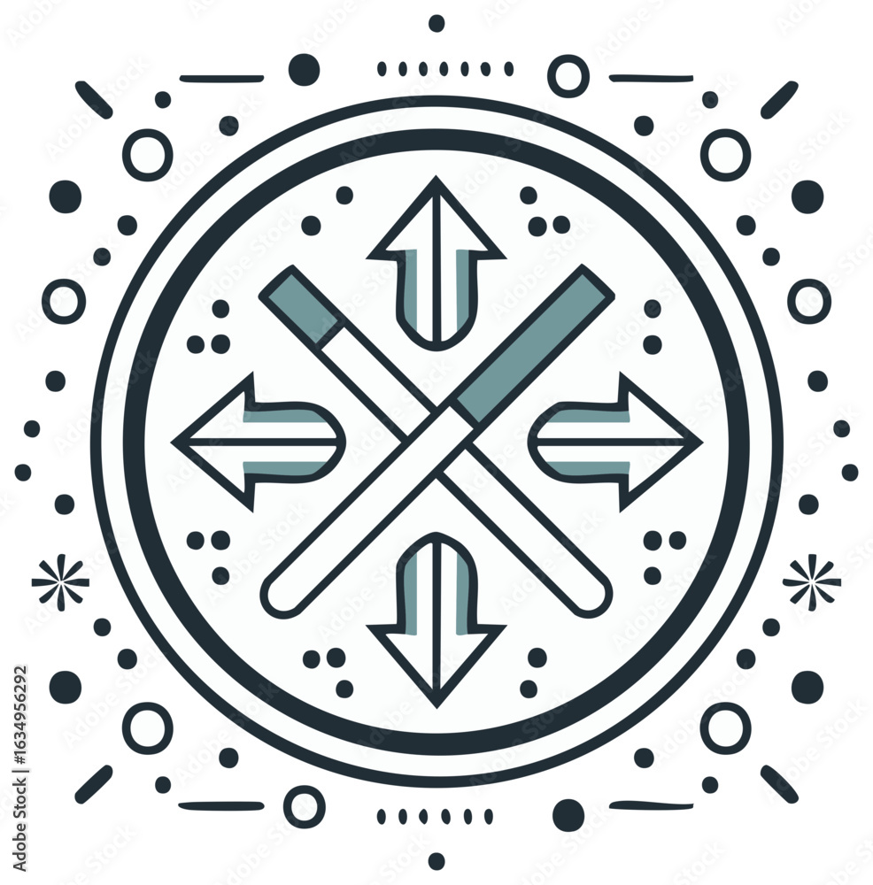 Poster stylized arrows and lines design in a round decorative shape