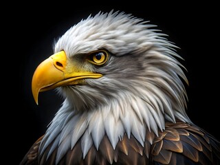 Obraz premium A majestic bald eagle portrait with sharp eyes and detailed feathers against a black background