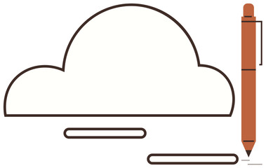 Cloud shape next to an orange digital pen, emphasizing digital writing, creativity, and cloud storage. Ideal for content creation, technology, online data, productivity, innovation education simple