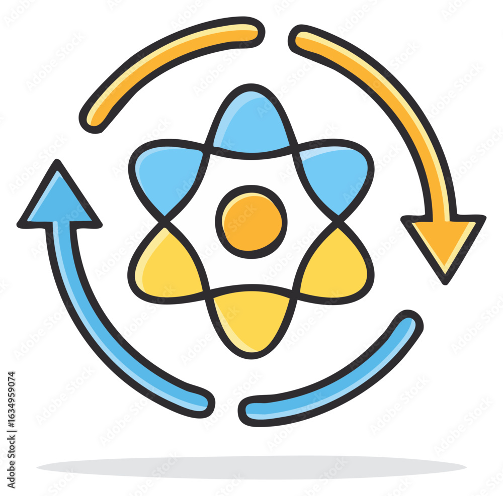 Poster circular process symbol with interconnected shapes and arrows