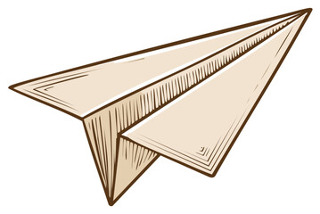 Fototapeta premium Simple stylized paper airplane soaring with visible sketch lines for a nostalgic feel, dreams and travel