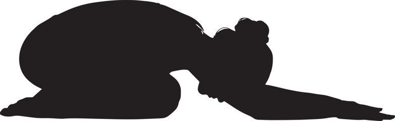 Woman in Child's Yoga Pose Silhouette Vector