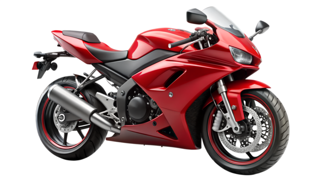 Red sport motorcycle isolated on transparent background