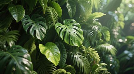 Lush Green Tropical Plant Wall